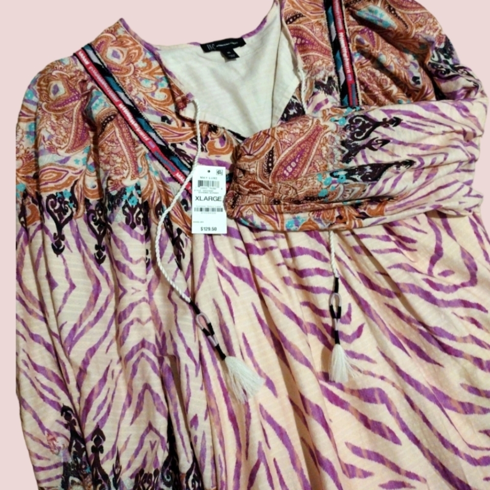 Bohemian Dress Pink Floral Animal Print Dress Sz XL INC. - Picture 5 of 6